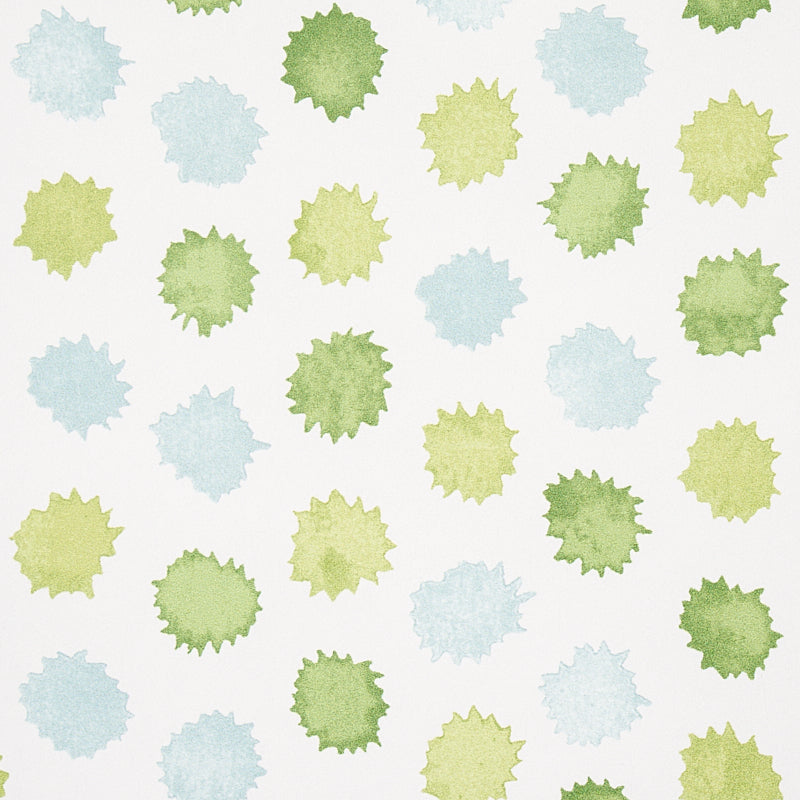 Mini Bursts Green & Blue by Schumacher Playful Watercolor Polka Dot Wallpaper – Schumacher 5013102
