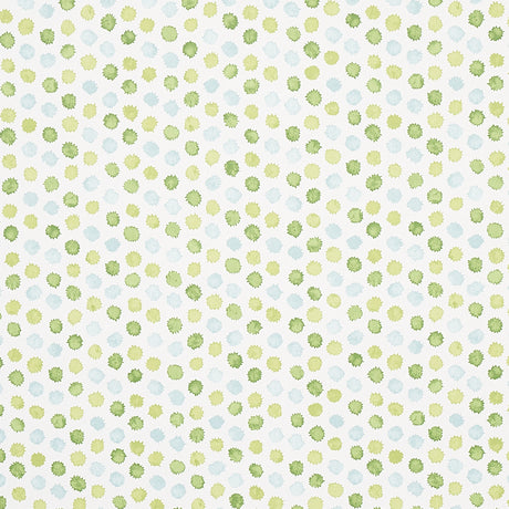 Mini Bursts wallpaper in green and blue by Schumacher, featuring a playful polka dot watercolor pattern designed by Celerie Kemble.