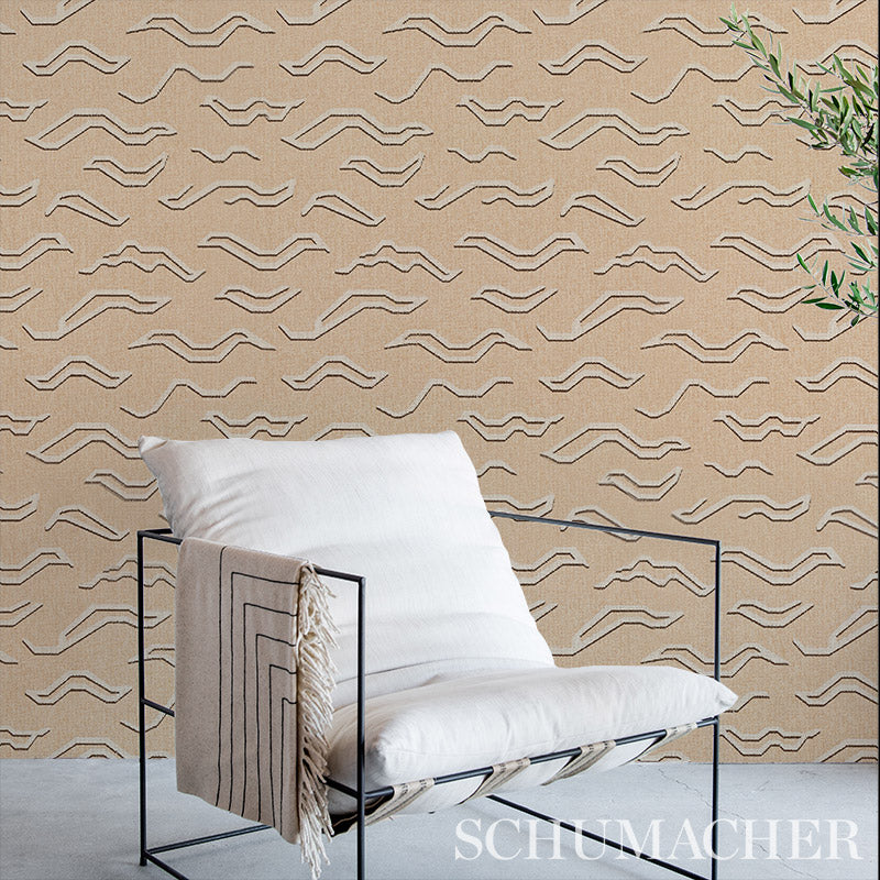 Kata Paperweave Oatmeal by Schumacher Abstract Tibetan Tiger Pattern Wallpaper – Schumacher 5013110