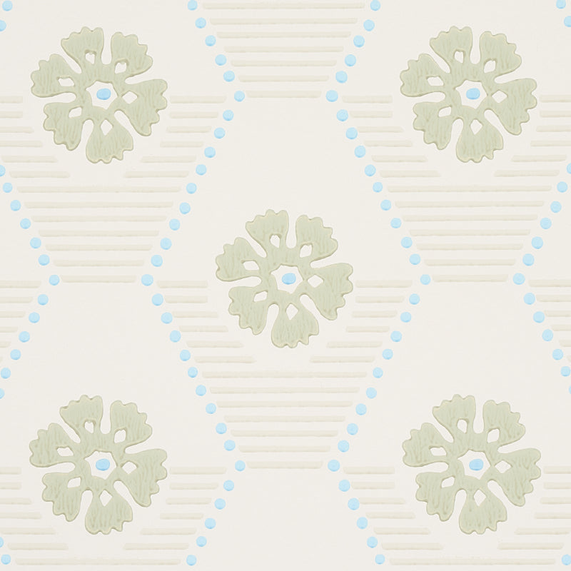 Hive Bloom Sage by Schumacher Geometric Floral Wallpaper – Hobe Erwin Collection 5013160