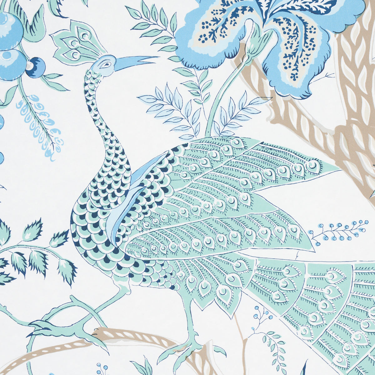 Aveline Seaglass by Schumacher Regal Peacock & Floral Wallpaper – Schumacher 5013190