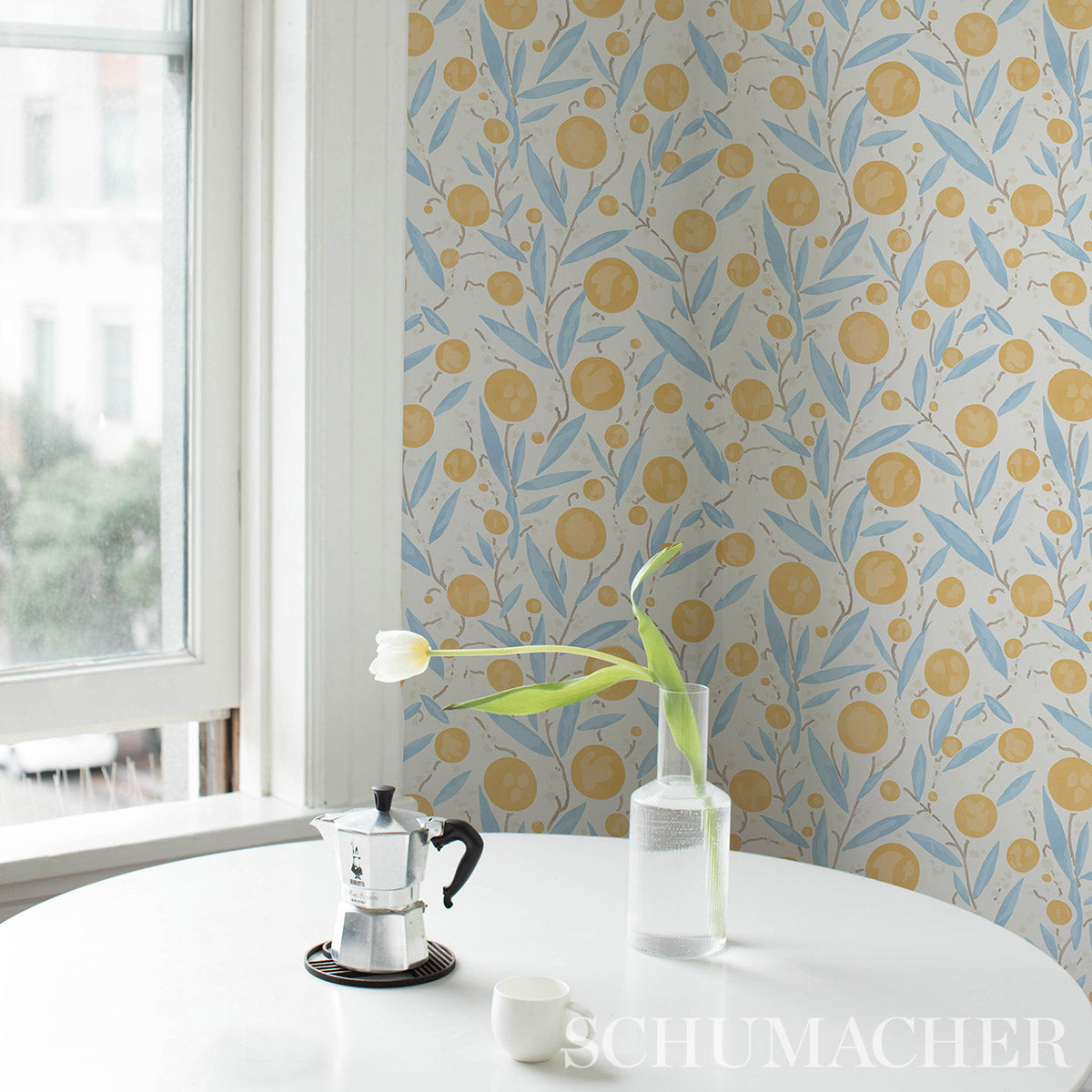 Mirabelle Yellow & Sky by Schumacher Painterly Floral Wallpaper – Schumacher 5013200