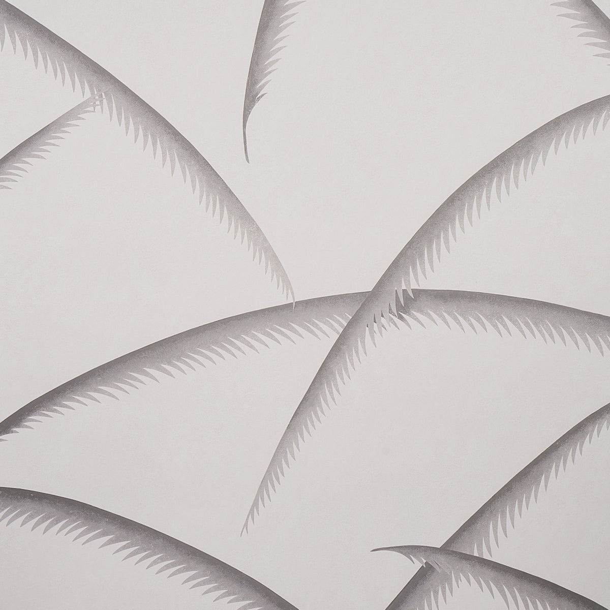 Deco Palms Charcoal wallpaper with stylized palm fronds in a modern Art Deco style by Schumacher
