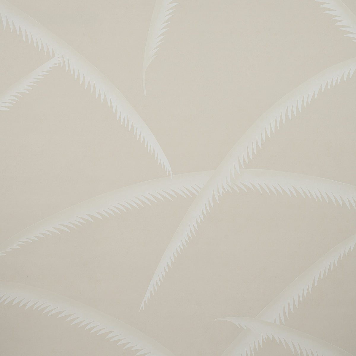 Deco Palms wallpaper in ivory on natural, featuring stylized palm fronds in a modern Art Deco style by Schumacher.