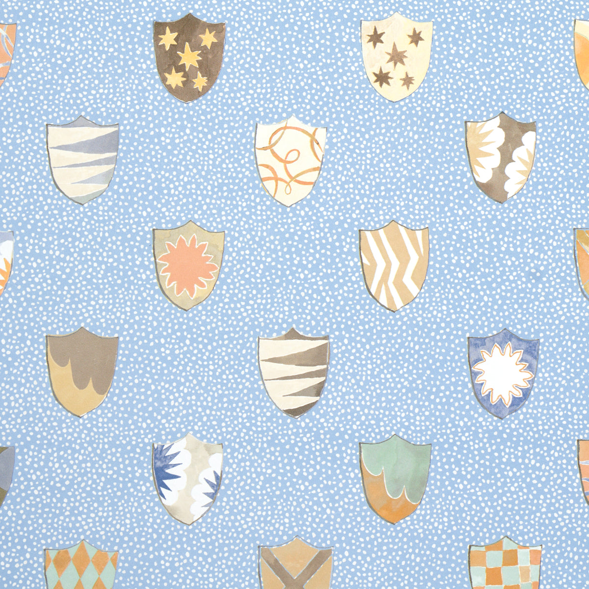 Heraldic Oxford Blue by Happy Menocal Whimsical Shields Wallpaper – Schumacher 5013491