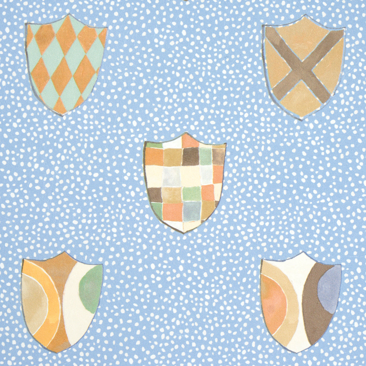 Heraldic Oxford Blue by Happy Menocal Whimsical Shields Wallpaper – Schumacher 5013491