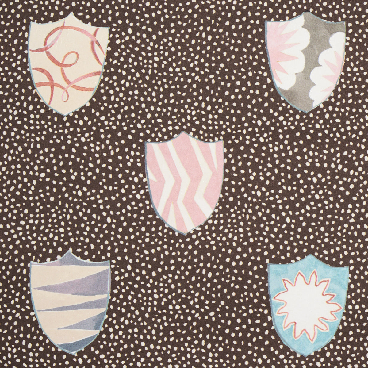 Heraldic Brown by Happy Menocal Whimsical Shields Wallpaper – Schumacher 5013493