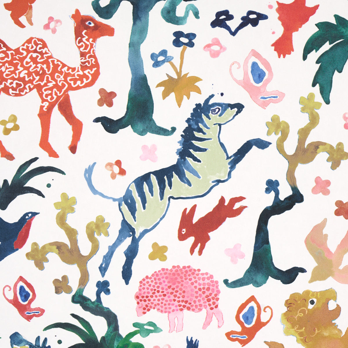 Beasts Multi on Ivory by Happy Menocal Whimsical Animal Wallpaper – Schumacher 5013530