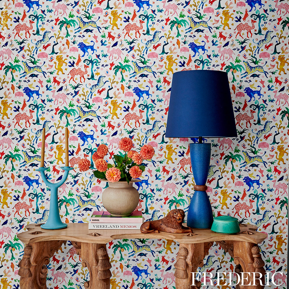 Beasts Multi on Ivory by Happy Menocal Whimsical Animal Wallpaper – Schumacher 5013530
