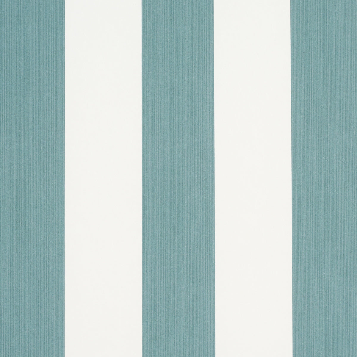 Edwin Stripe Wide wallpaper in teal and white by Schumacher, featuring bold vertical stripes and a textured look.