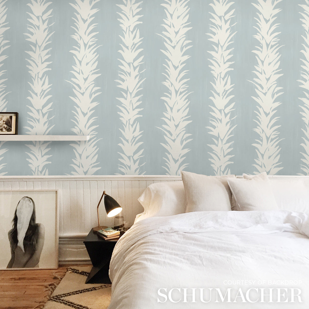 White Lotus Soft Blue by Backdrop Modern Botanical Wallpaper – Schumacher 5013664