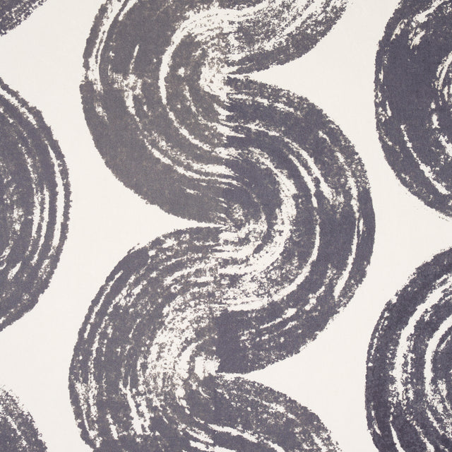 1975 Graphite by Backdrop - Curvilinear stripe wallpaper with handpainted look, mid-century modern style, Schumacher 5013670