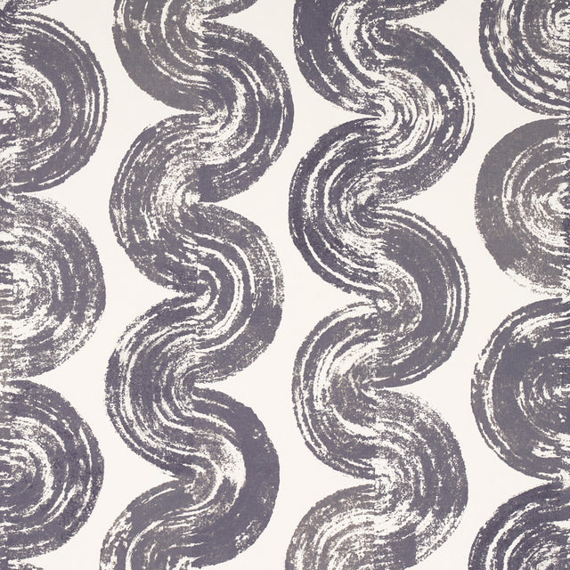 1975 Graphite by Backdrop - Curvilinear stripe wallpaper with handpainted look, mid-century modern style, Schumacher 5013670