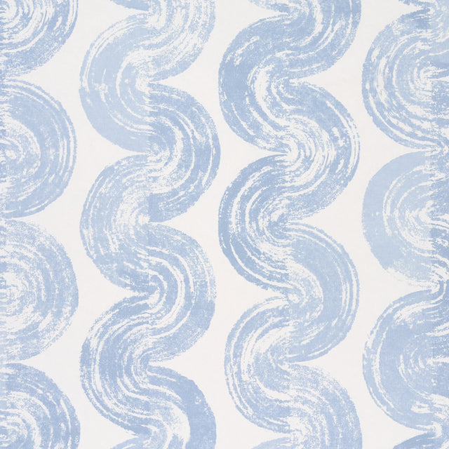 1975 Soft Blue curvilinear stripe wallpaper by Schumacher, Backdrop collection, handpainted look, mid-scale design