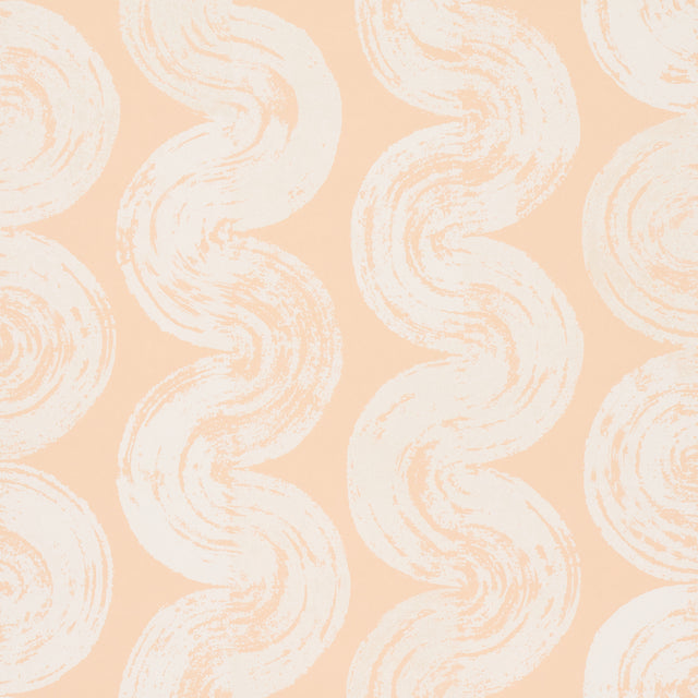 1975 by Backdrop for Schumacher in Light Peach, a curvilinear stripe wallpaper with a handpainted, 1970s-inspired look.