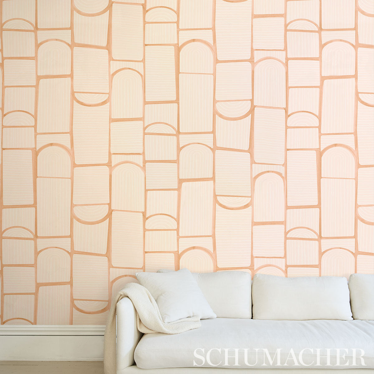 Bloomsbury Light Pink Geometric Wallpaper by Schumacher – Backdrop 5013680