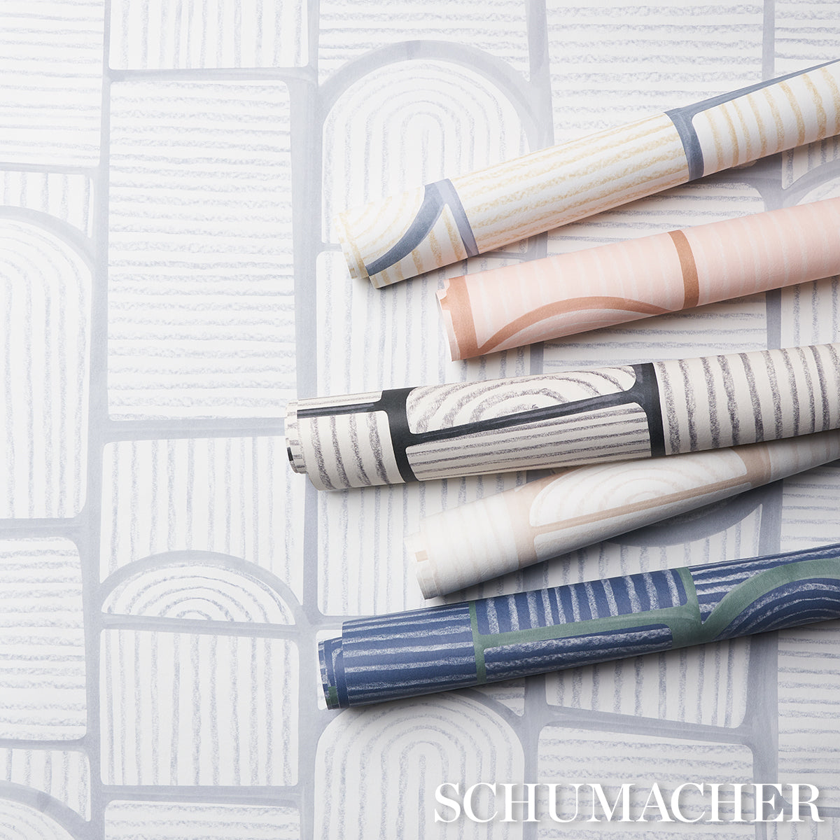 Bloomsbury Deep Navy by Backdrop Geometric Arch and Stripe Wallpaper – Schumacher 5013683