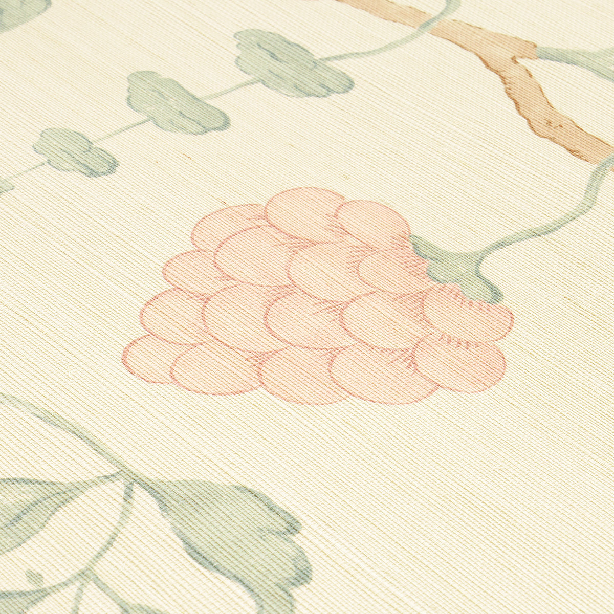 Wisteria Sisal Teal & Soft Pink by Schumacher Hand-Painted Birds & Wisteria Vines Wallpaper – Schumacher 5013700