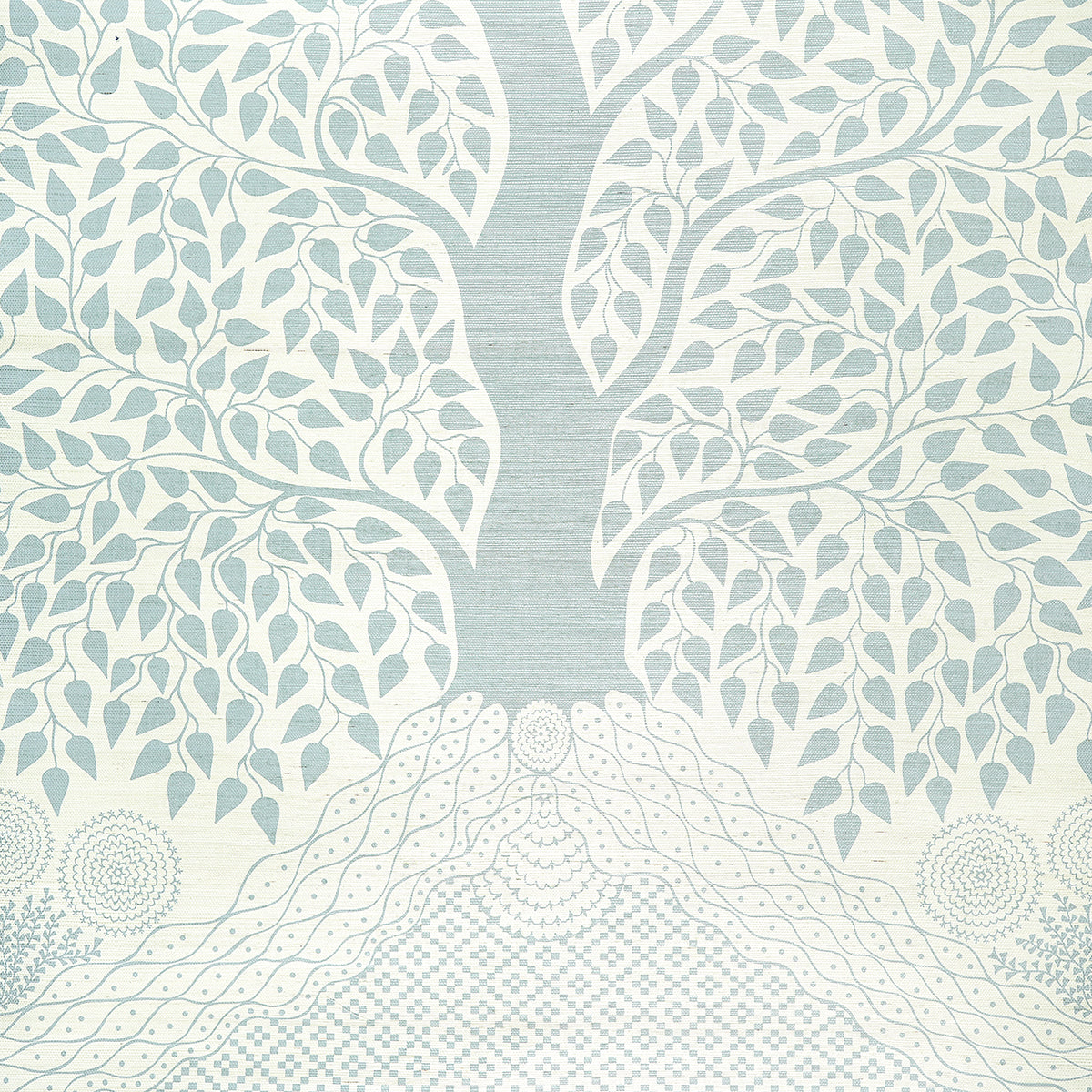 Kayon Sisal Panel Soft Blue by Schumacher Textured Floral Wallpaper Panel – Schumacher 5013720