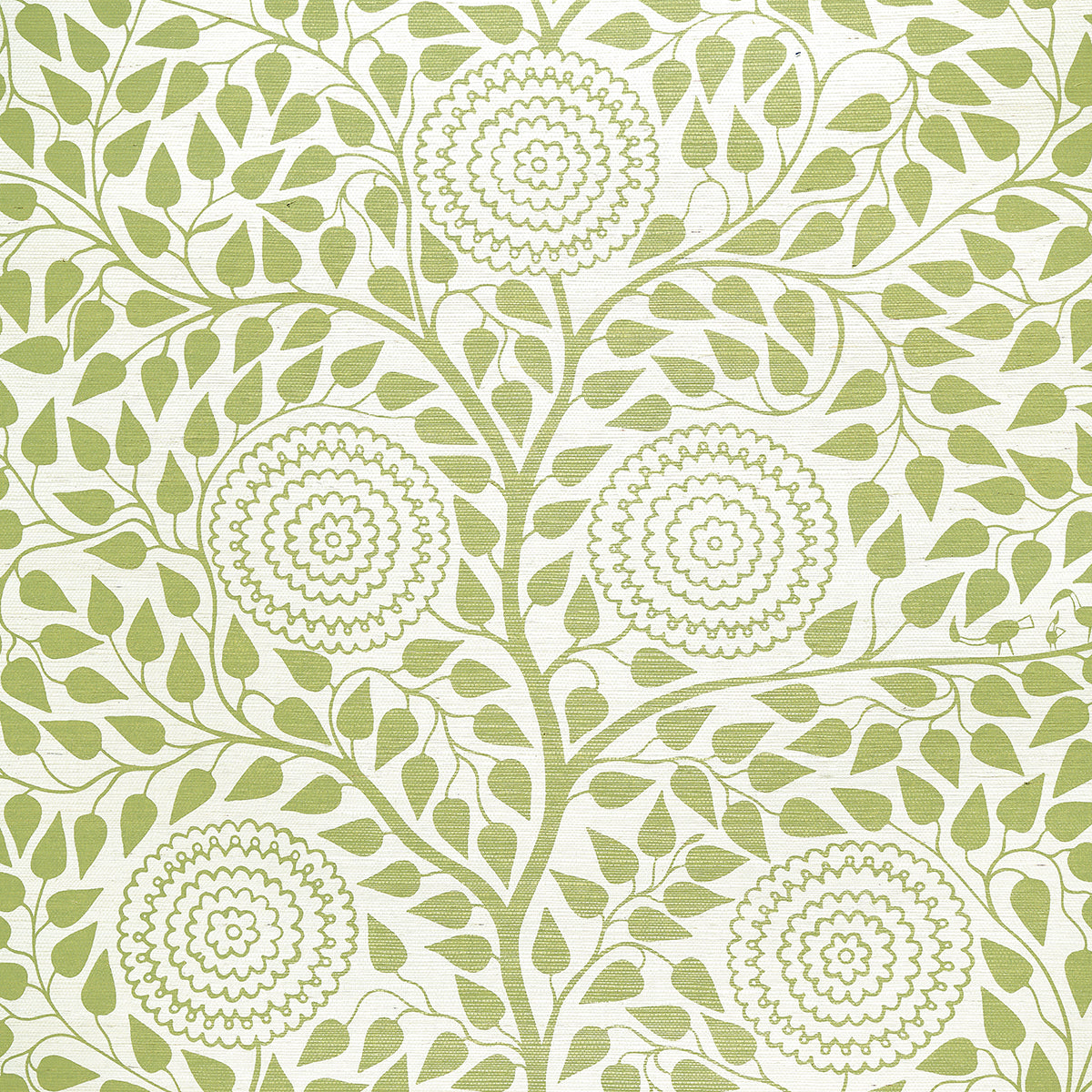 Kayon Sisal Panel Soft Green Floral Grasscloth Wallpaper – Schumacher 5013721