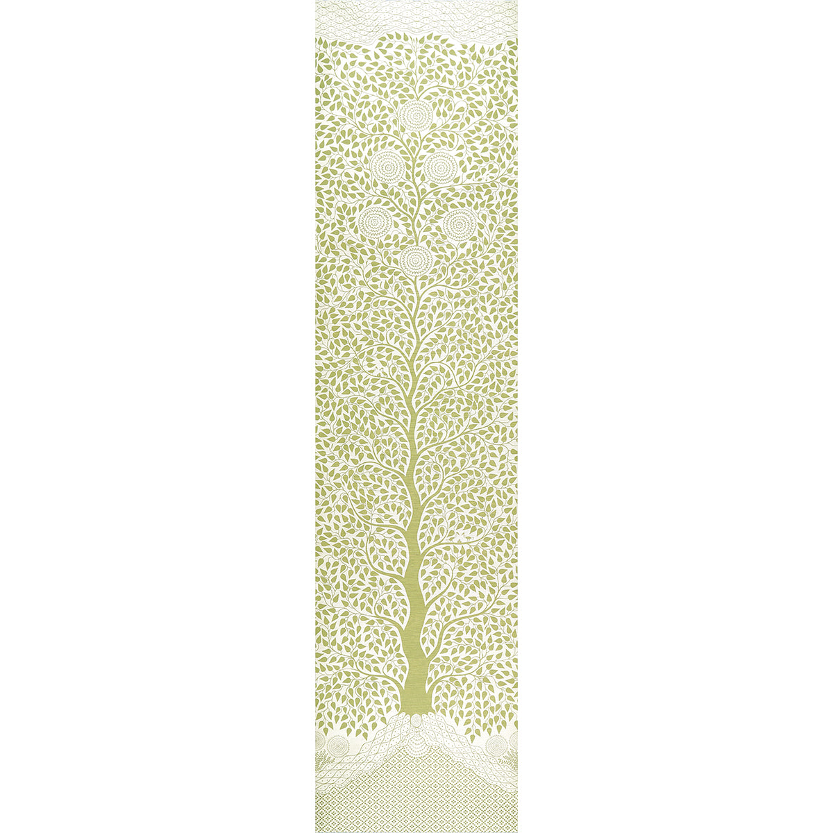 Kayon Sisal Panel in soft green features a large-scale, graphic floral pattern printed on textured Haruki Sisal wallpaper.