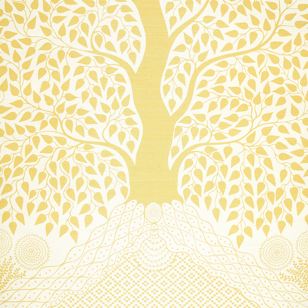 Kayon Sisal Panel Soft Yellow Floral Textured Wallpaper – Schumacher 5013722