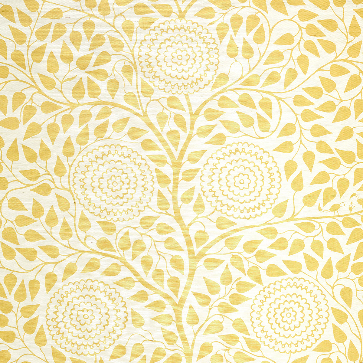 Kayon Sisal Panel Soft Yellow Floral Textured Wallpaper – Schumacher 5013722