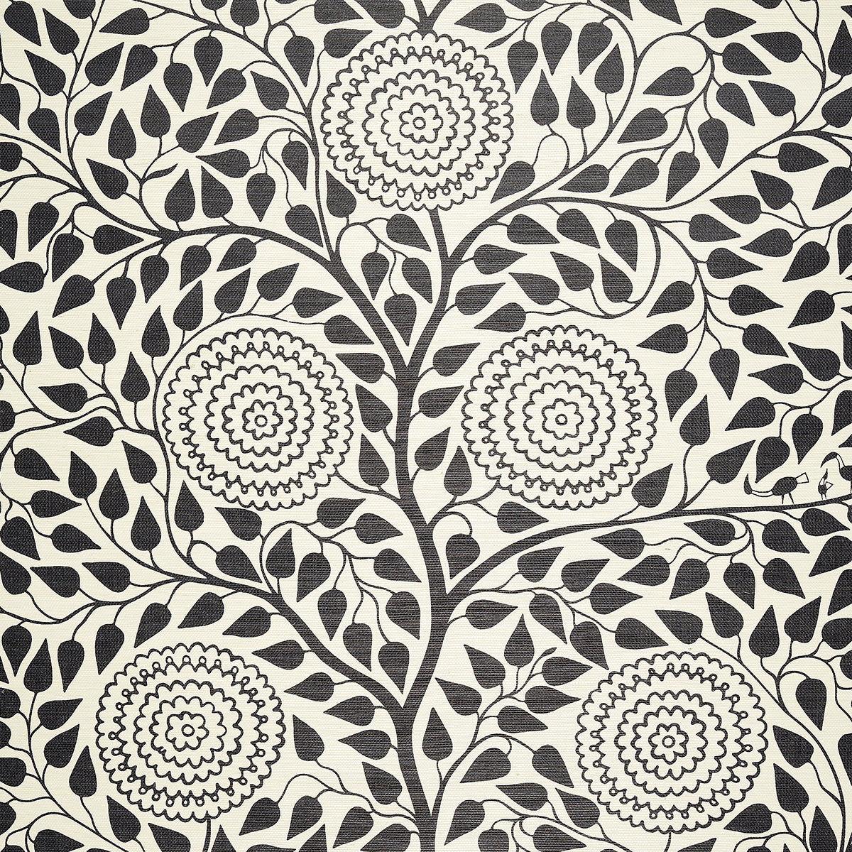 Kayon Sisal Panel Black by Schumacher Graphic Floral Wallpaper Panel – Schumacher 5013723