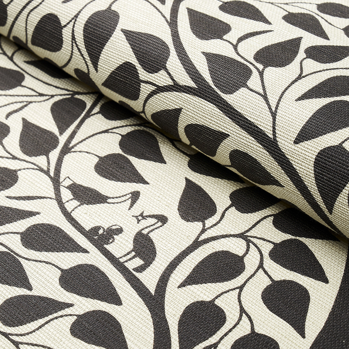 Kayon Sisal Panel Black by Schumacher Graphic Floral Wallpaper Panel – Schumacher 5013723