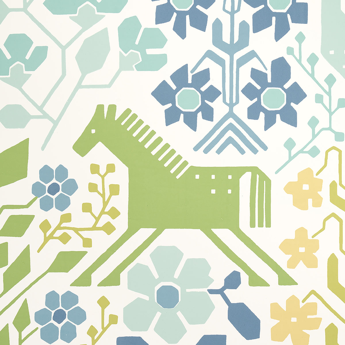 LUPITA Blues and Greens by Schumacher Whimsical Animal Wallpaper – Schumacher 5013761