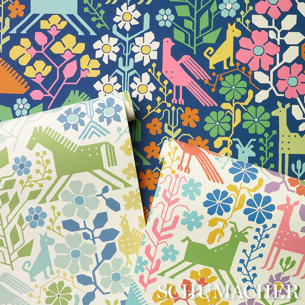 LUPITA Blues and Greens by Schumacher Whimsical Animal Wallpaper – Schumacher 5013761