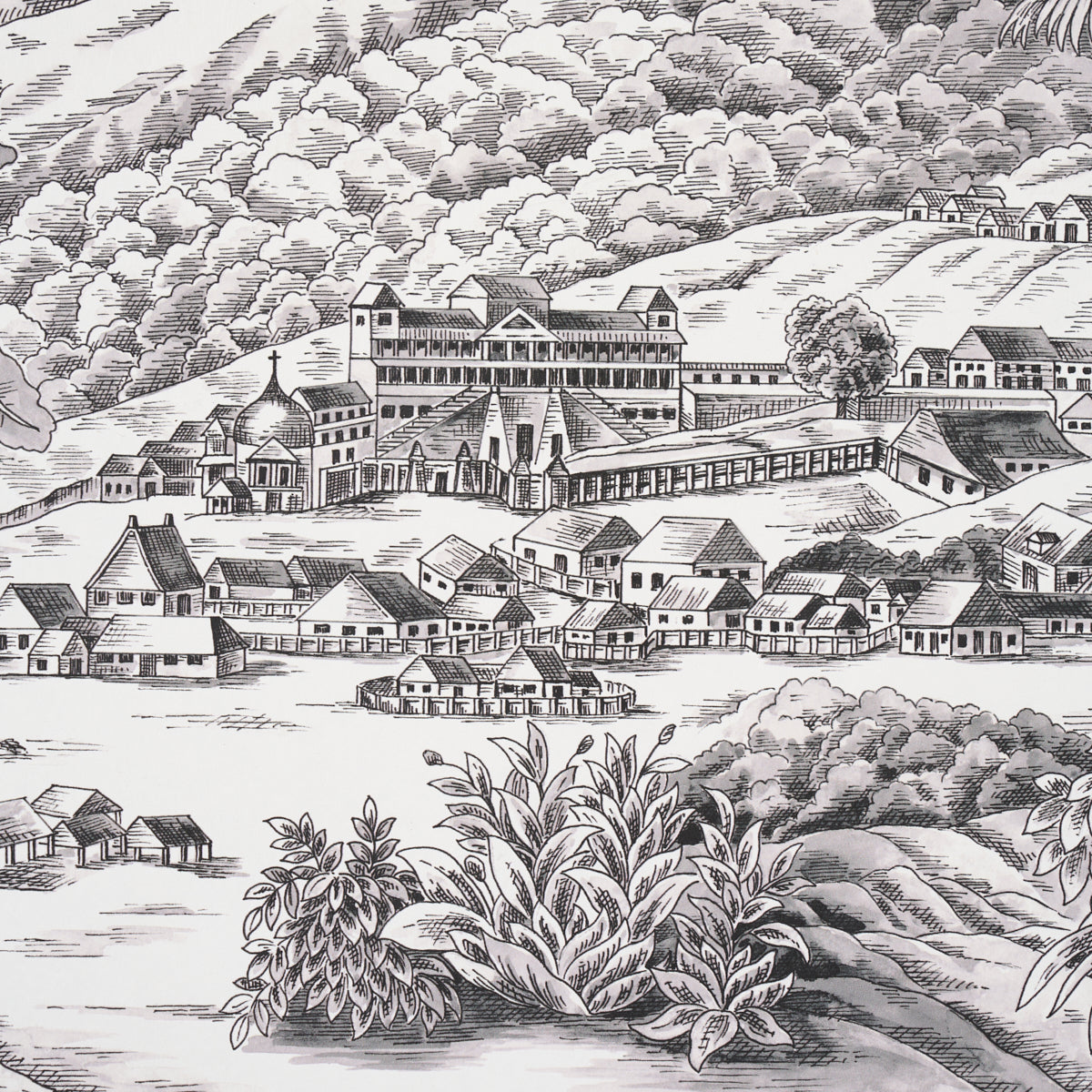 Toussaint Toile Black on Ivory by Victor Glemaud Historic Haitian Toile Wallpaper – Schumacher 5013770