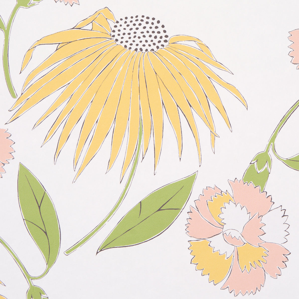 Bouquet Toss Pink Lemonade by Celerie Kemble Retro Floral Wallpaper – Schumacher 5013840