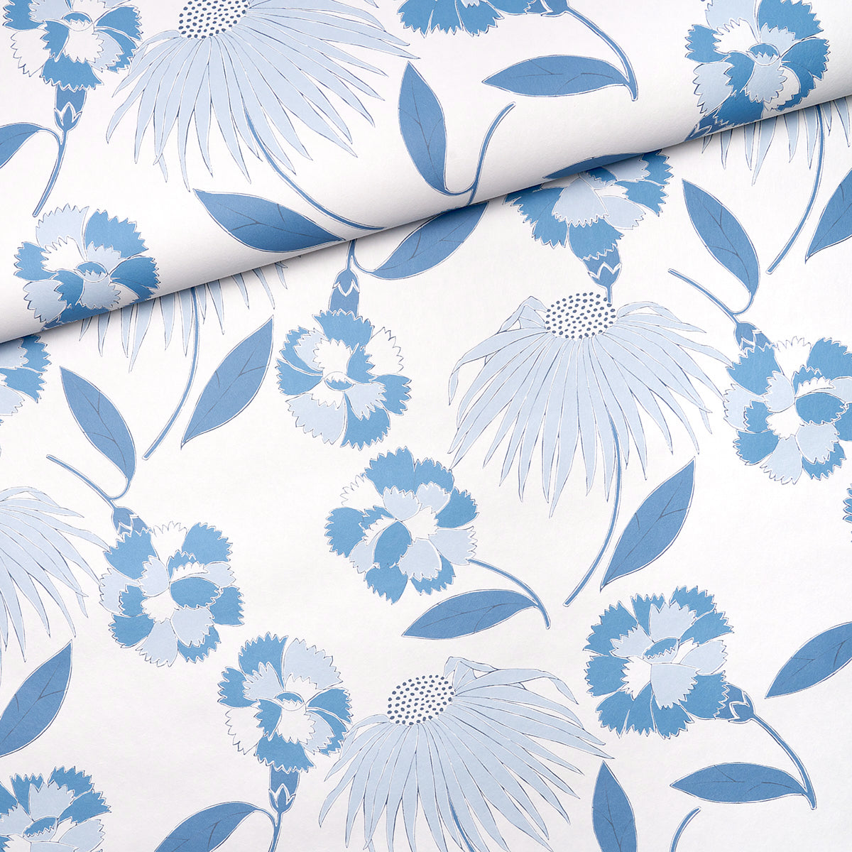 Bouquet Toss Afternoon Blue by Celerie Kemble Retro Floral Wallpaper – Schumacher 5013841