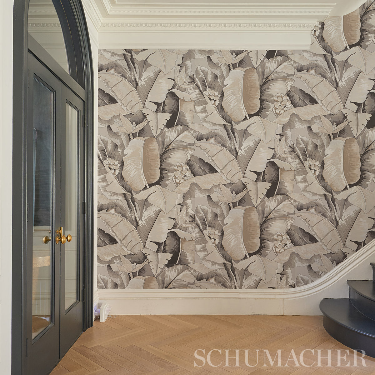 Botanico Metallic Platinum by Schumacher Glamorous Tropical Palm Frond Wallpaper – Full Bloom Collection 5013860