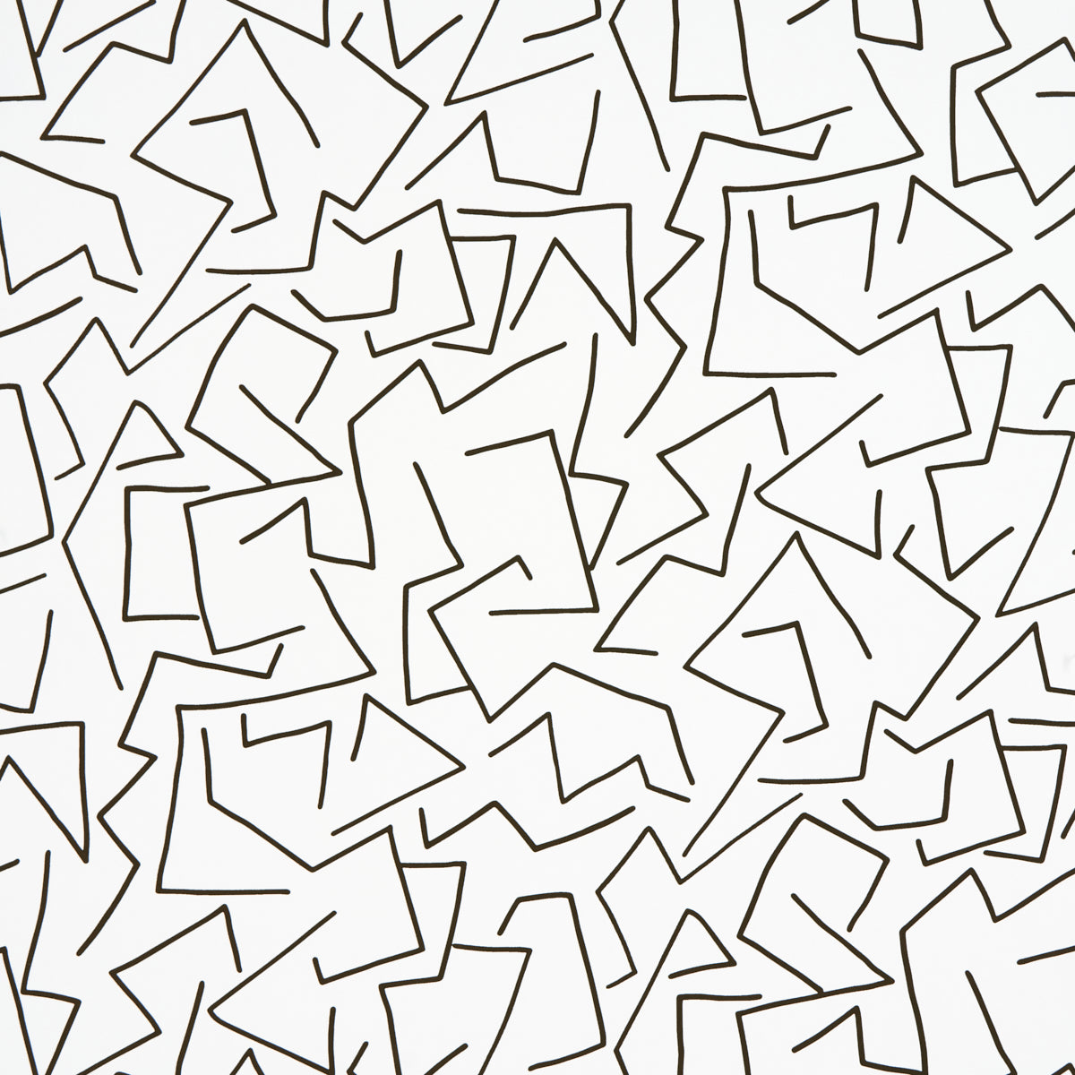Tangent wallpaper in ivory by Hadiya Williams for Schumacher, featuring a lively linear abstract pattern in black on white.