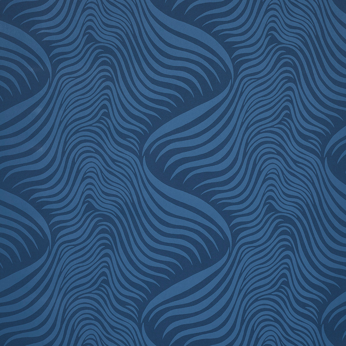 Sauvage Navy abstract animal print wallpaper by Schumacher, featuring a tonal wavy pattern in deep blue.