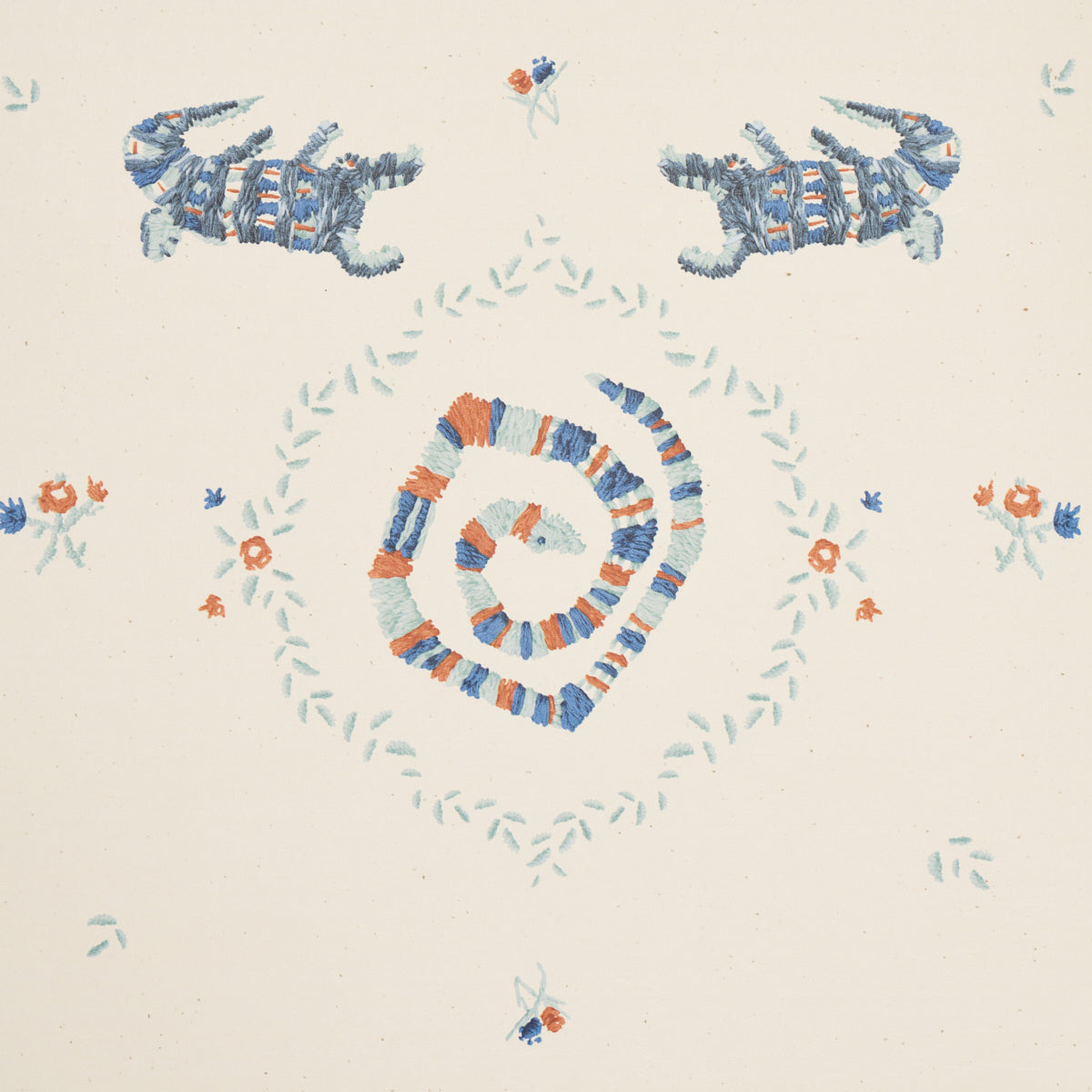 Reptilia Warm Blue by Schumacher Playful Embroidered Animal Wallpaper – Schumacher 5014191