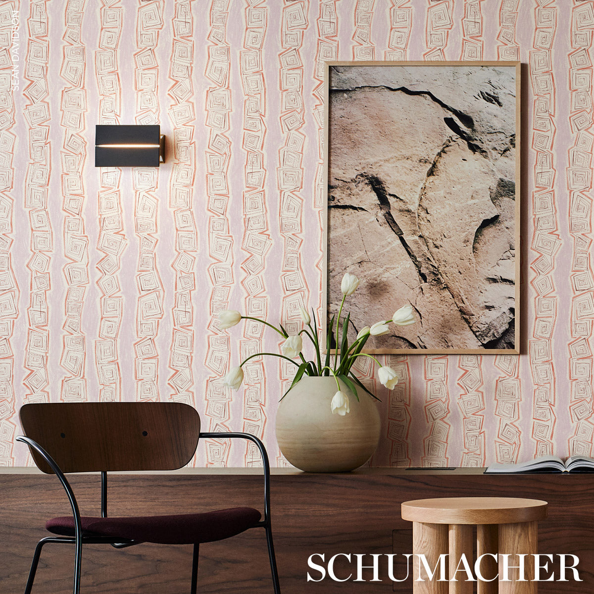 Taboo Warm Lilac by Backdrop Abstract Doodle Stripe Wallpaper – Schumacher 5014212