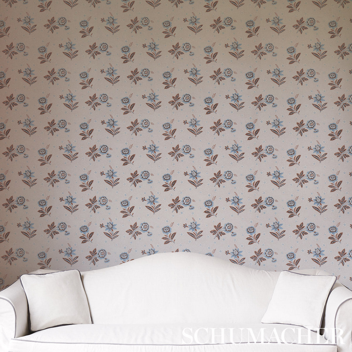 Colline Delft & Sepia Floral Wallpaper – Schumacher 5014222