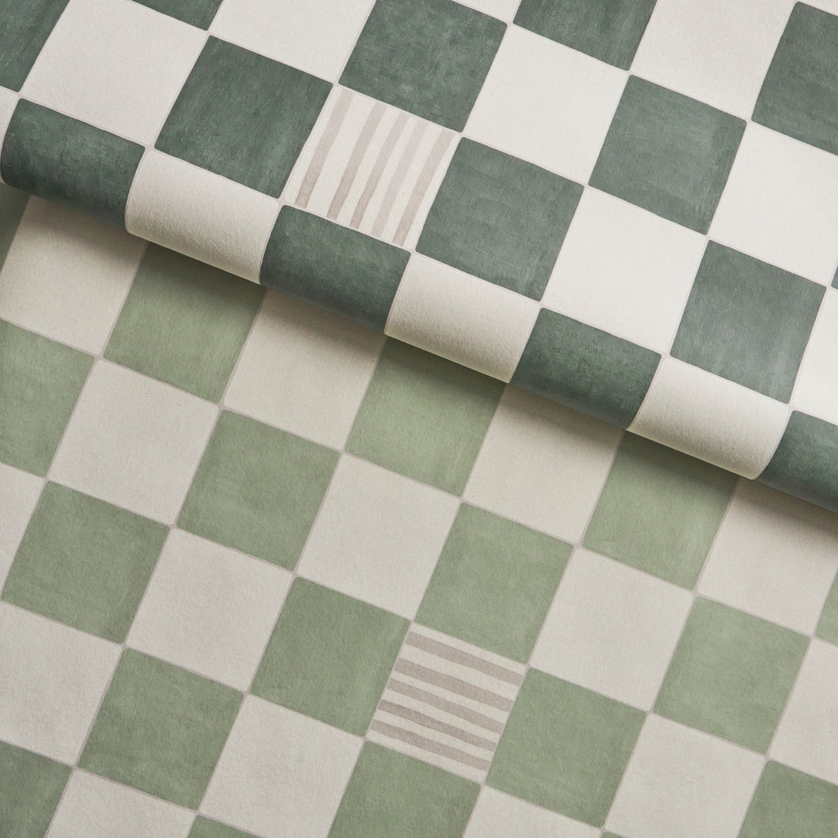 Gambit Panel Sage & Deep Green by Schumacher Painterly Checkered Wallpaper Panel – Schumacher 5014262