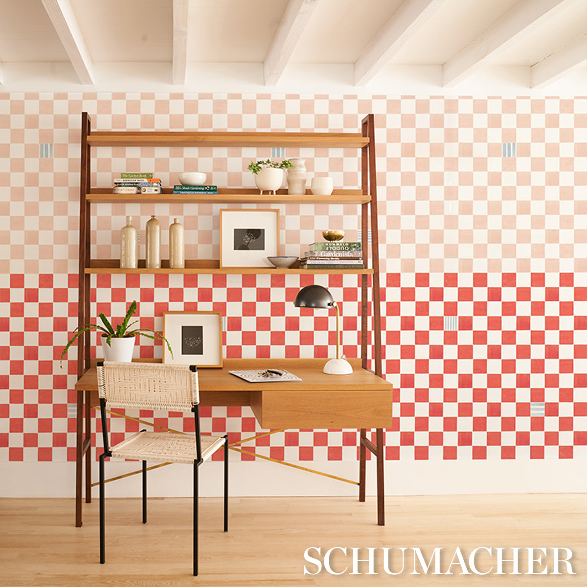 Gambit Panel Earthy Pink & Red by Schumacher Painterly Checkered Wallpaper – Schumacher 5014265