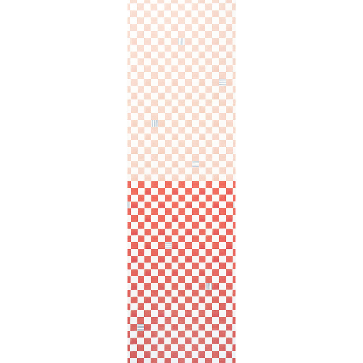 Gambit Panel wallpaper in earthy pink and red by Schumacher, featuring a painterly checkered pattern with a hand-tiled look.