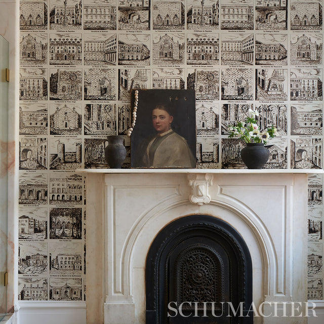 Architecturra Newsprint by Johnson Hartig Architectural Vignette Wallpaper – Schumacher 5014270