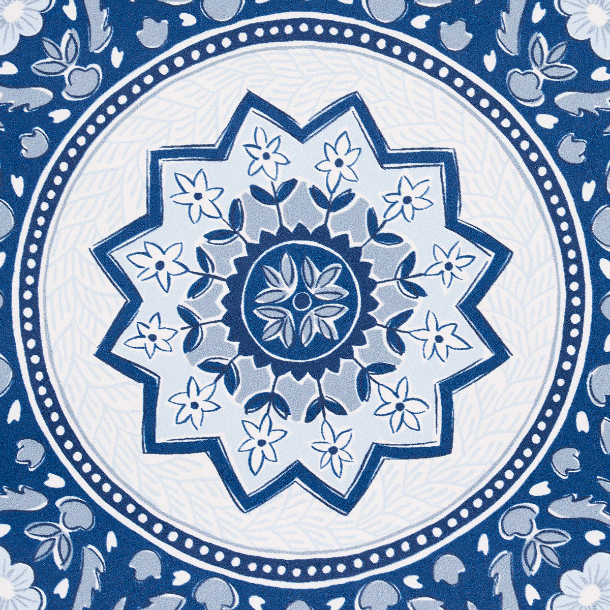 Montecito Medallion Indigo by Mark D. Sikes Large-Scale Medallion Wallpaper – Schumacher 5014360