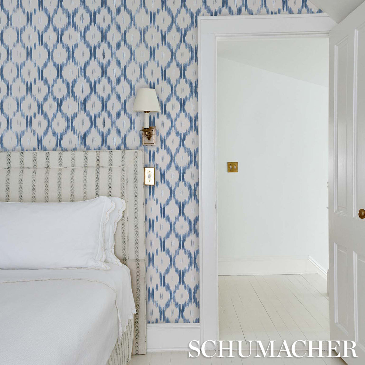 Santa Monica Indigo by Mark D. Sikes Blue Ikat Wallpaper – Schumacher 5014370
