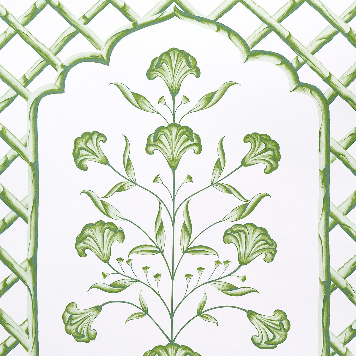 Bamboo Trellis Panel A Green by Marie-Anne Oudejans Schumacher Wallpaper Panel – Schumacher 5014390