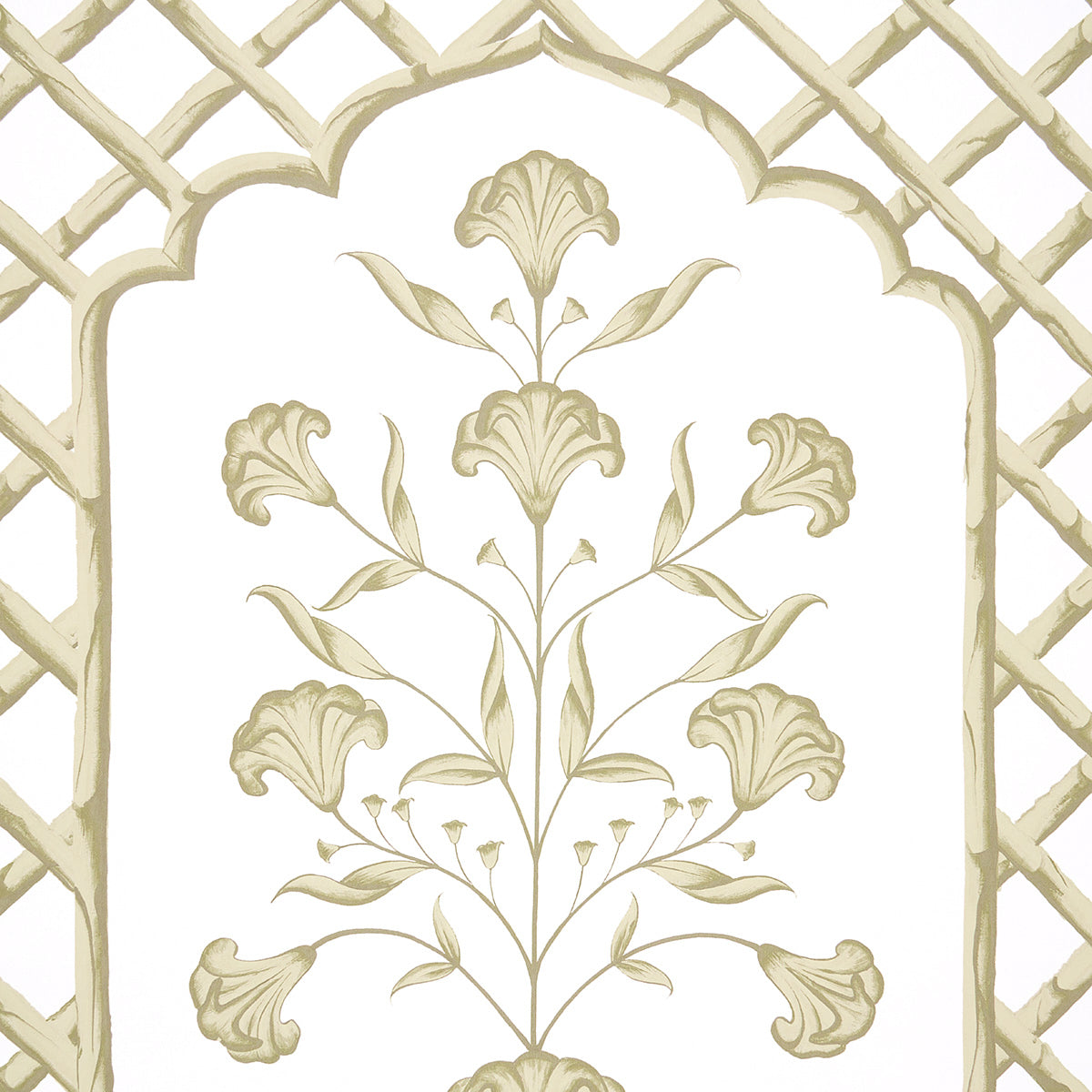 Bamboo Trellis Panel A Neutral by Marie-Anne Oudejans Schumacher Designer Wallpaper Panel – Schumacher 5014392