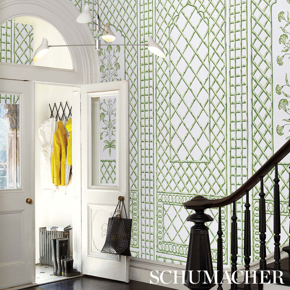 Bamboo Trellis Panel B Green by Marie-Anne Oudejans Lattice Wallpaper Panel – Schumacher 5014400