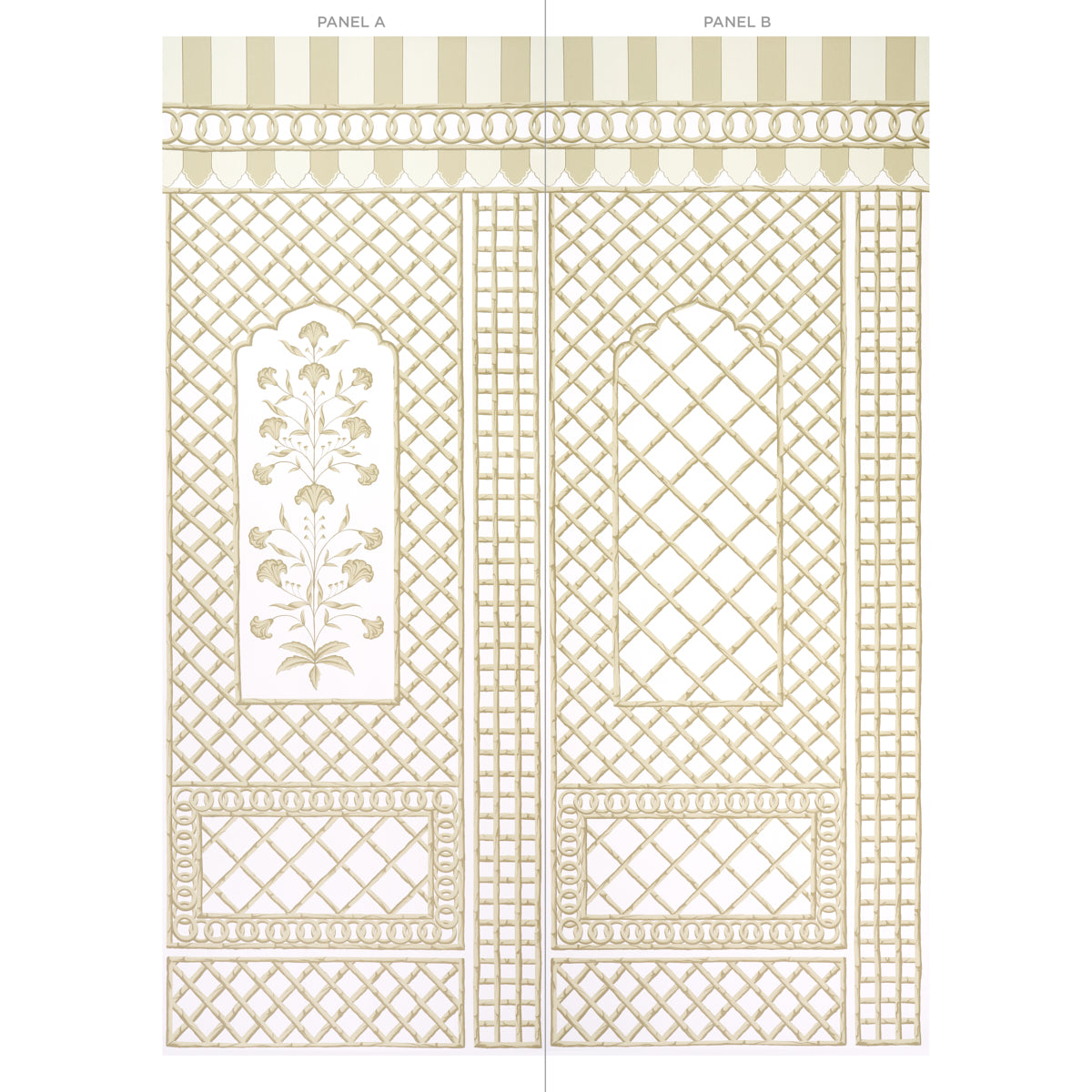 Bamboo Trellis Panel B Neutral by Marie-Anne Oudejans Lattice Wallpaper – Schumacher 5014402